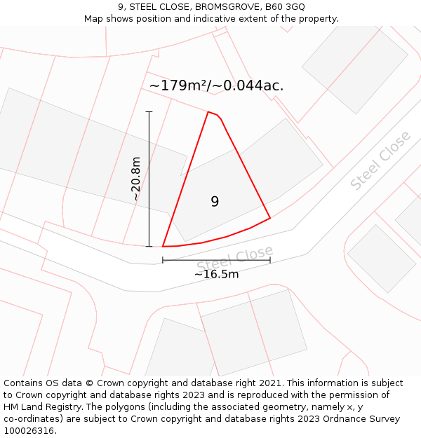 9, STEEL CLOSE, BROMSGROVE, B60 3GQ: Plot and title map