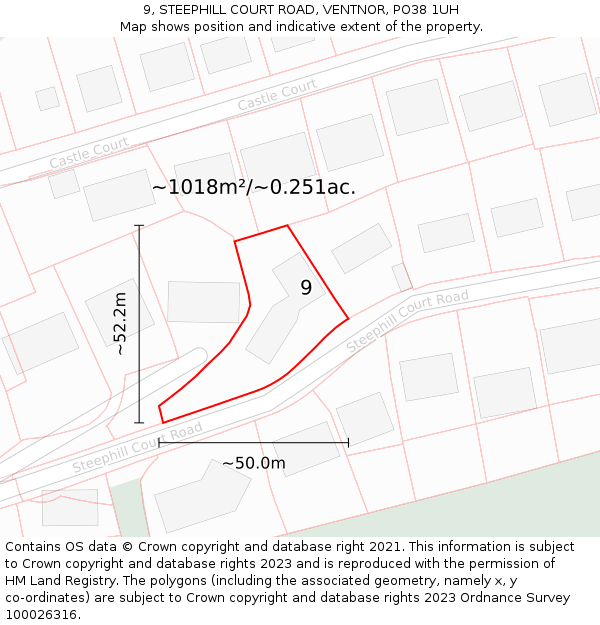 9, STEEPHILL COURT ROAD, VENTNOR, PO38 1UH: Plot and title map