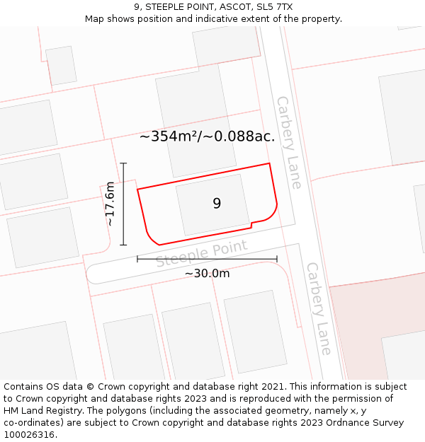 9, STEEPLE POINT, ASCOT, SL5 7TX: Plot and title map