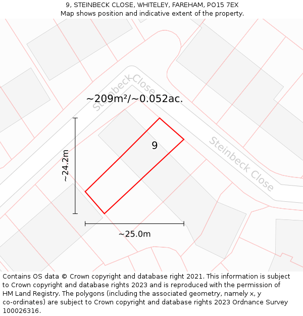 9, STEINBECK CLOSE, WHITELEY, FAREHAM, PO15 7EX: Plot and title map