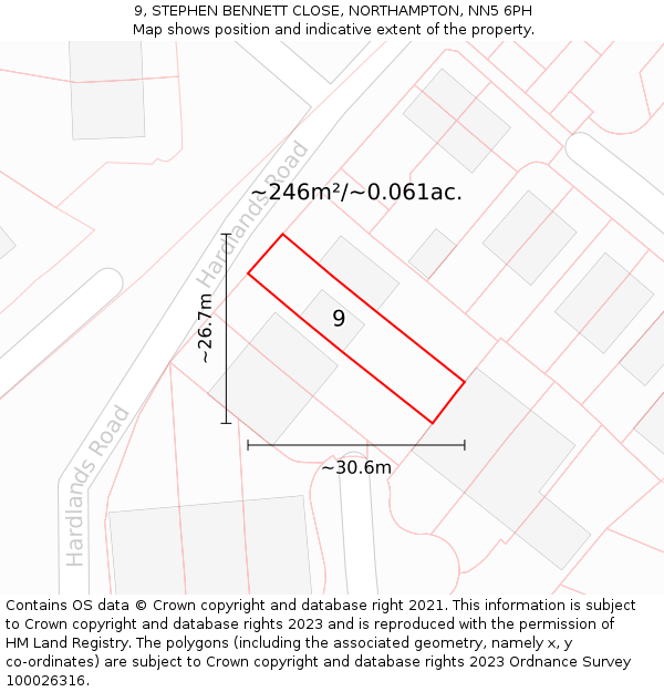 9, STEPHEN BENNETT CLOSE, NORTHAMPTON, NN5 6PH: Plot and title map