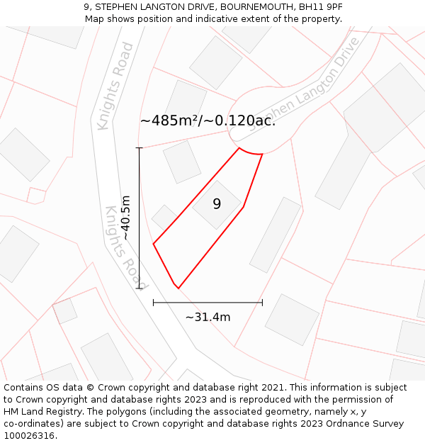 9, STEPHEN LANGTON DRIVE, BOURNEMOUTH, BH11 9PF: Plot and title map