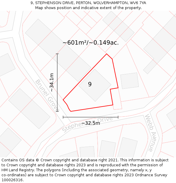 9, STEPHENSON DRIVE, PERTON, WOLVERHAMPTON, WV6 7YA: Plot and title map