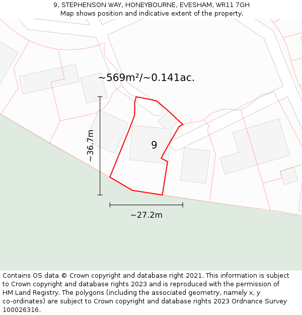 9, STEPHENSON WAY, HONEYBOURNE, EVESHAM, WR11 7GH: Plot and title map