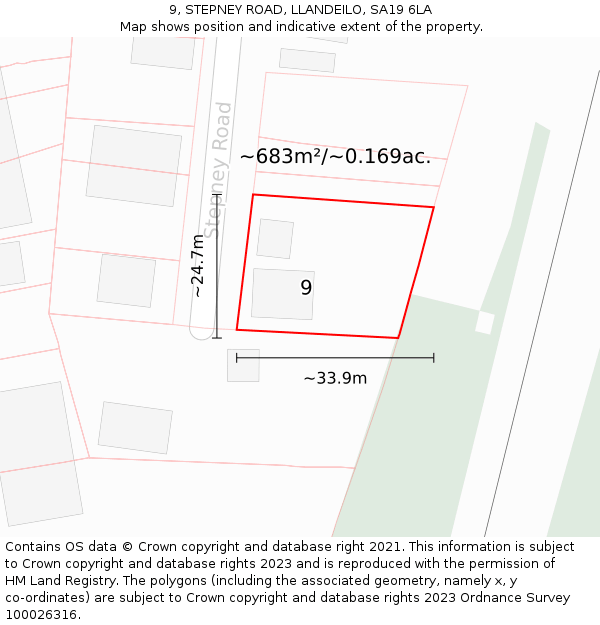 9, STEPNEY ROAD, LLANDEILO, SA19 6LA: Plot and title map