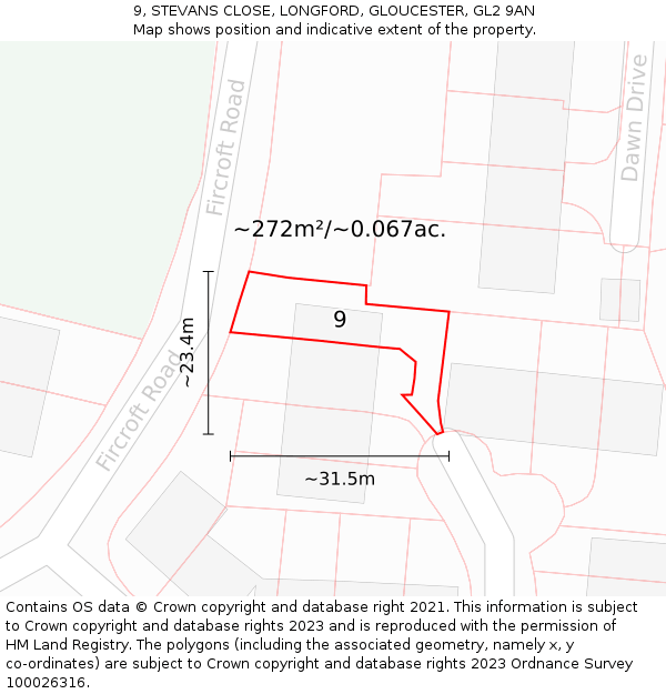 9, STEVANS CLOSE, LONGFORD, GLOUCESTER, GL2 9AN: Plot and title map