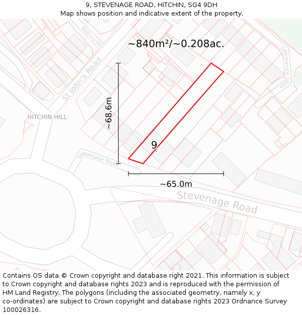 9, STEVENAGE ROAD, HITCHIN, SG4 9DH: Plot and title map
