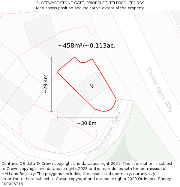 9, STEWARDSTONE GATE, PRIORSLEE, TELFORD, TF2 9SS: Plot and title map