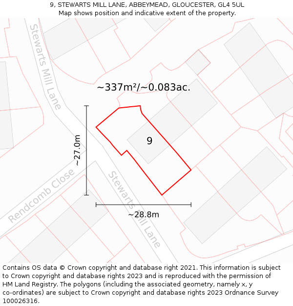 9, STEWARTS MILL LANE, ABBEYMEAD, GLOUCESTER, GL4 5UL: Plot and title map