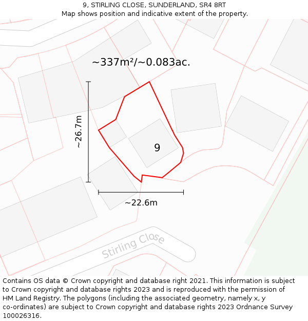 9, STIRLING CLOSE, SUNDERLAND, SR4 8RT: Plot and title map