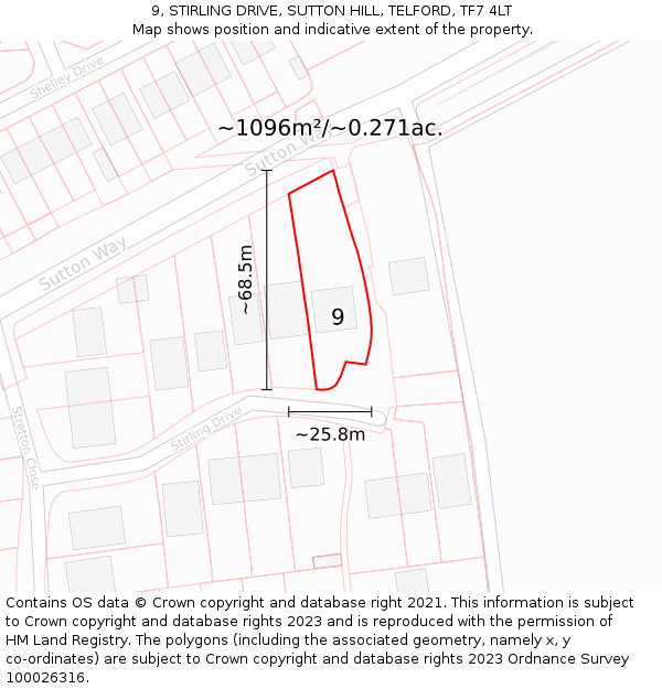 9, STIRLING DRIVE, SUTTON HILL, TELFORD, TF7 4LT: Plot and title map