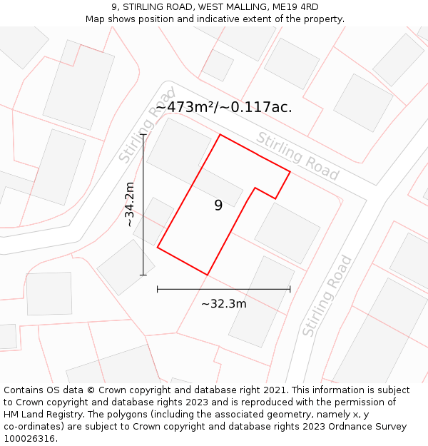 9, STIRLING ROAD, WEST MALLING, ME19 4RD: Plot and title map