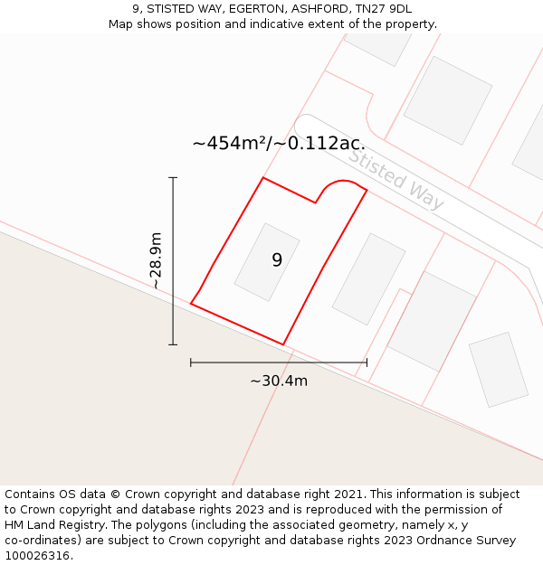 9, STISTED WAY, EGERTON, ASHFORD, TN27 9DL: Plot and title map