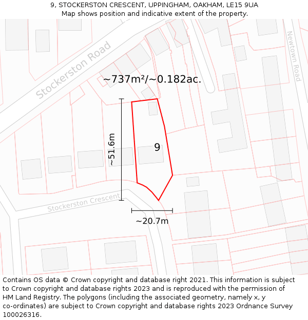 9, STOCKERSTON CRESCENT, UPPINGHAM, OAKHAM, LE15 9UA: Plot and title map