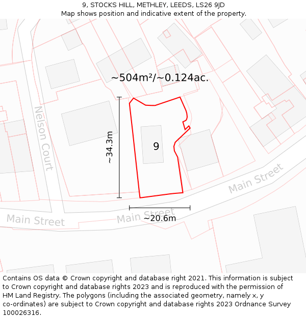 9, STOCKS HILL, METHLEY, LEEDS, LS26 9JD: Plot and title map