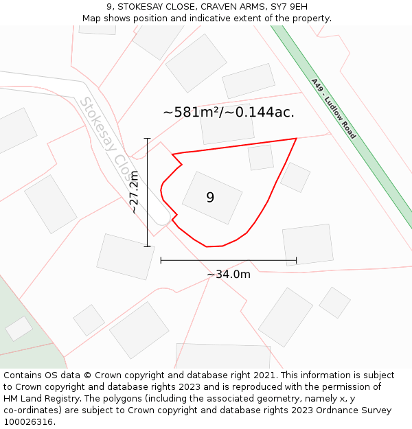 9, STOKESAY CLOSE, CRAVEN ARMS, SY7 9EH: Plot and title map