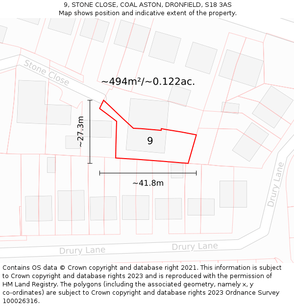 9, STONE CLOSE, COAL ASTON, DRONFIELD, S18 3AS: Plot and title map