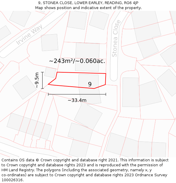 9, STONEA CLOSE, LOWER EARLEY, READING, RG6 4JP: Plot and title map