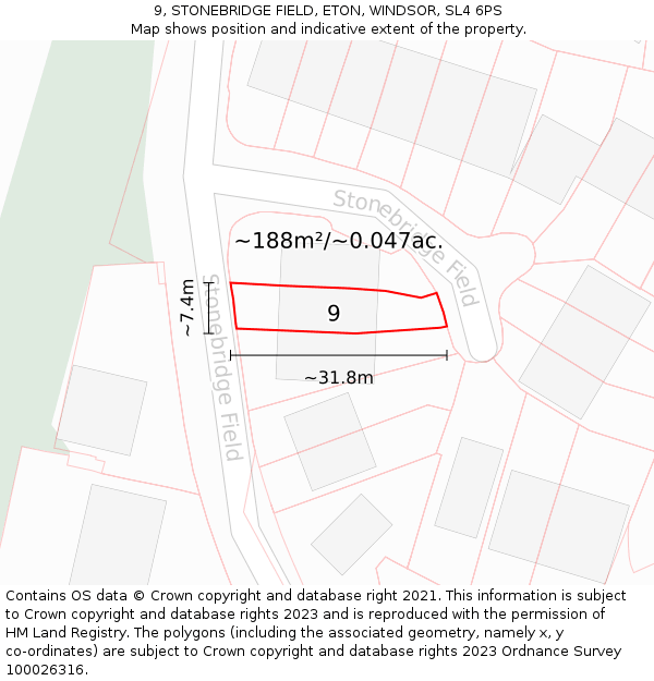 9, STONEBRIDGE FIELD, ETON, WINDSOR, SL4 6PS: Plot and title map