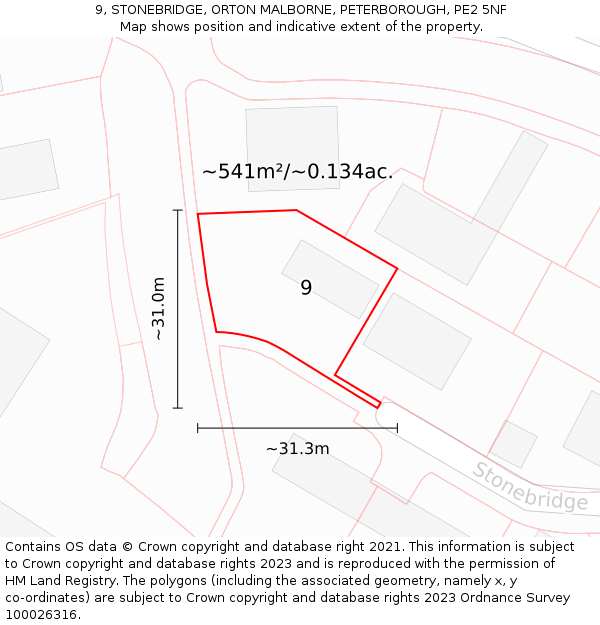 9, STONEBRIDGE, ORTON MALBORNE, PETERBOROUGH, PE2 5NF: Plot and title map