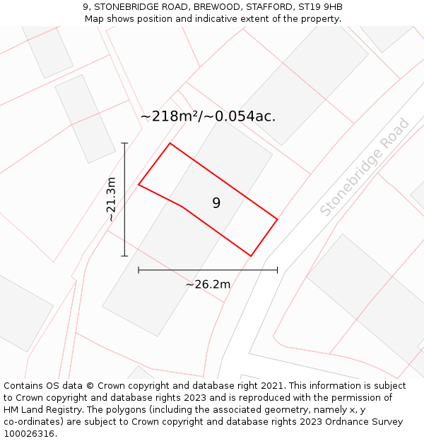 9, STONEBRIDGE ROAD, BREWOOD, STAFFORD, ST19 9HB: Plot and title map