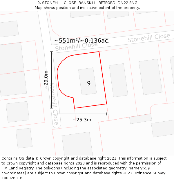 9, STONEHILL CLOSE, RANSKILL, RETFORD, DN22 8NG: Plot and title map