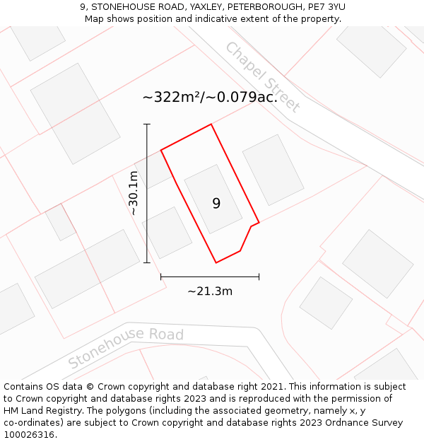 9, STONEHOUSE ROAD, YAXLEY, PETERBOROUGH, PE7 3YU: Plot and title map