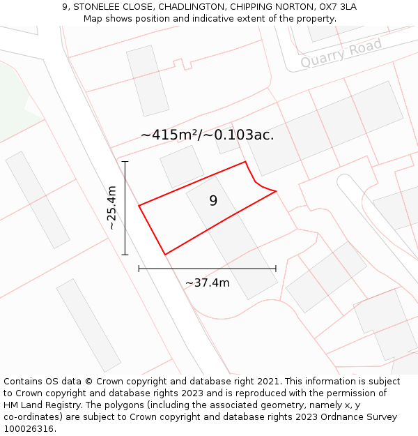 9, STONELEE CLOSE, CHADLINGTON, CHIPPING NORTON, OX7 3LA: Plot and title map