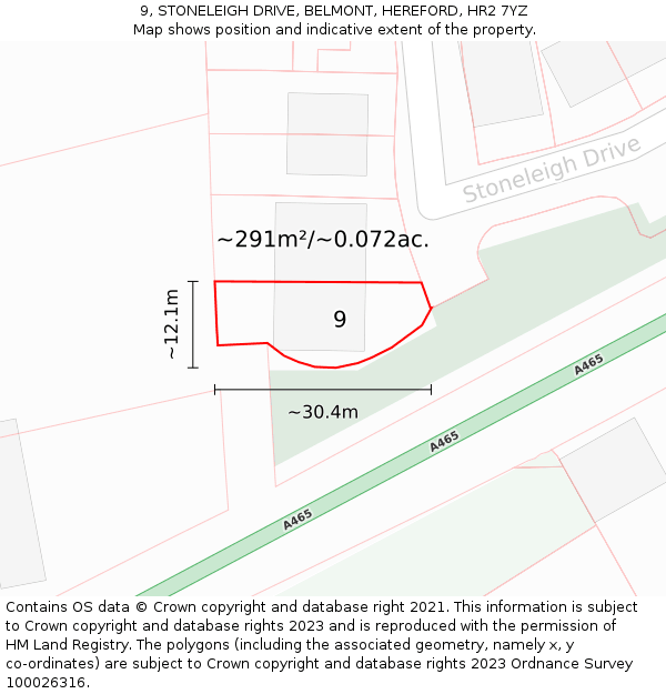 9, STONELEIGH DRIVE, BELMONT, HEREFORD, HR2 7YZ: Plot and title map