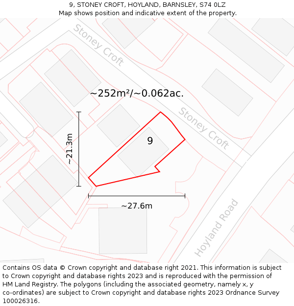 9, STONEY CROFT, HOYLAND, BARNSLEY, S74 0LZ: Plot and title map