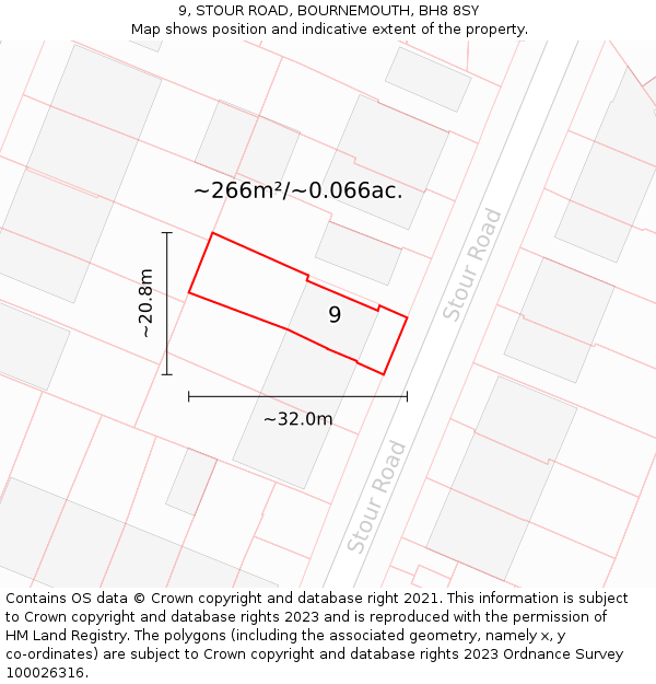 9, STOUR ROAD, BOURNEMOUTH, BH8 8SY: Plot and title map