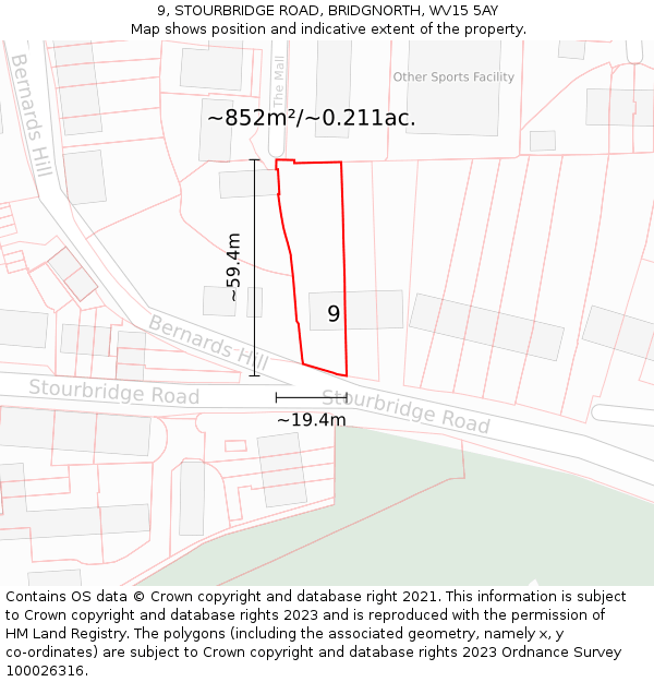 9, STOURBRIDGE ROAD, BRIDGNORTH, WV15 5AY: Plot and title map