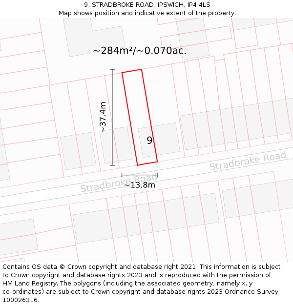 9, STRADBROKE ROAD, IPSWICH, IP4 4LS: Plot and title map