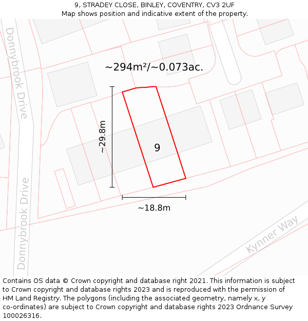 9, STRADEY CLOSE, BINLEY, COVENTRY, CV3 2UF: Plot and title map