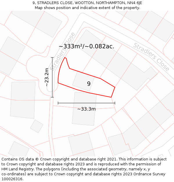 9, STRADLERS CLOSE, WOOTTON, NORTHAMPTON, NN4 6JE: Plot and title map