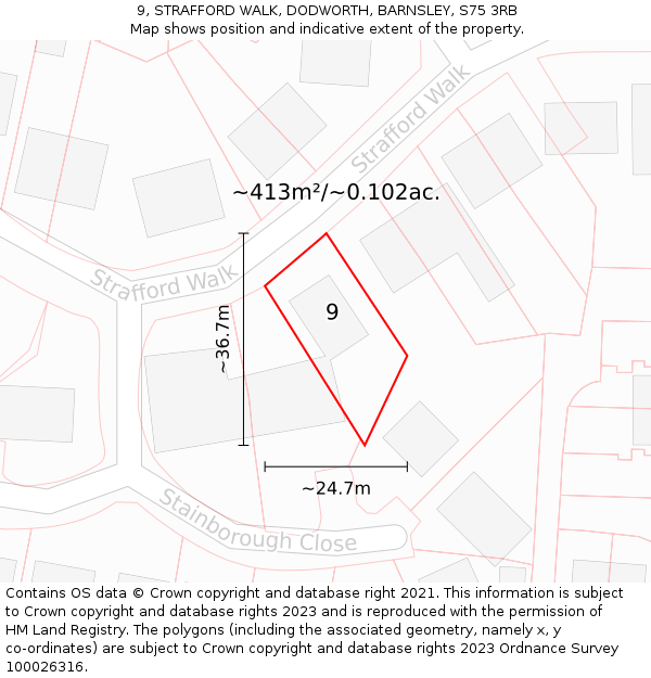 9, STRAFFORD WALK, DODWORTH, BARNSLEY, S75 3RB: Plot and title map