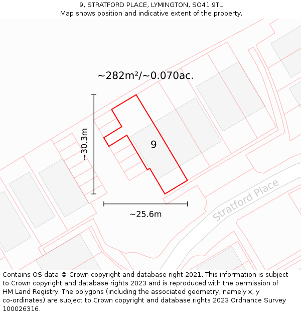 9, STRATFORD PLACE, LYMINGTON, SO41 9TL: Plot and title map