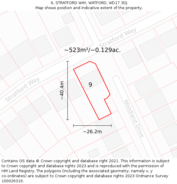 9, STRATFORD WAY, WATFORD, WD17 3DJ: Plot and title map