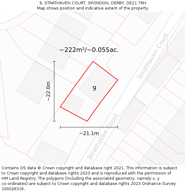 9, STRATHAVEN COURT, SPONDON, DERBY, DE21 7RH: Plot and title map