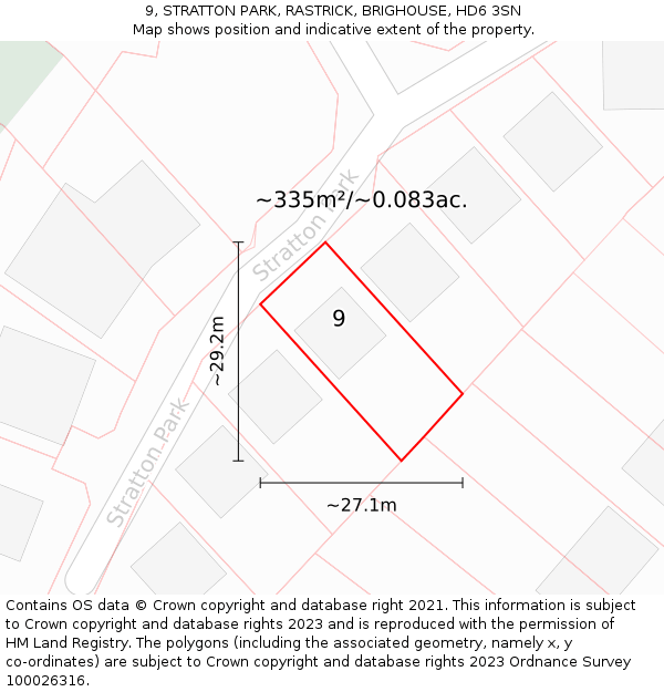 9, STRATTON PARK, RASTRICK, BRIGHOUSE, HD6 3SN: Plot and title map