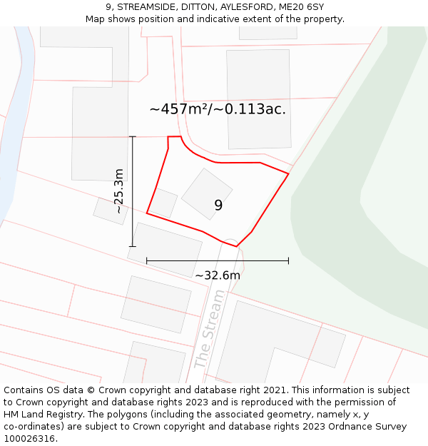 9, STREAMSIDE, DITTON, AYLESFORD, ME20 6SY: Plot and title map