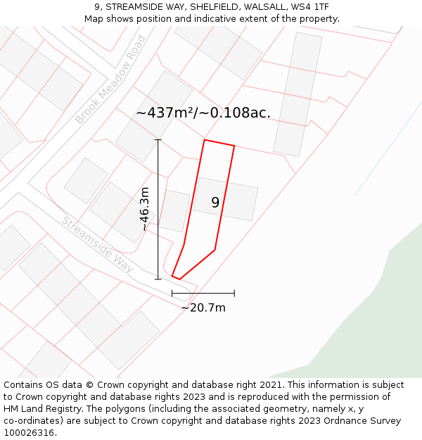 9, STREAMSIDE WAY, SHELFIELD, WALSALL, WS4 1TF: Plot and title map
