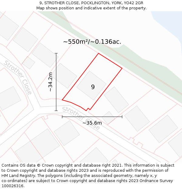 9, STROTHER CLOSE, POCKLINGTON, YORK, YO42 2GR: Plot and title map