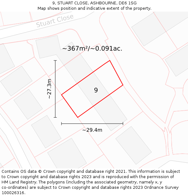 9, STUART CLOSE, ASHBOURNE, DE6 1SG: Plot and title map