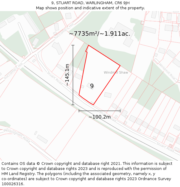 9, STUART ROAD, WARLINGHAM, CR6 9JH: Plot and title map