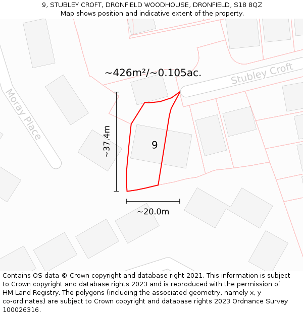 9, STUBLEY CROFT, DRONFIELD WOODHOUSE, DRONFIELD, S18 8QZ: Plot and title map