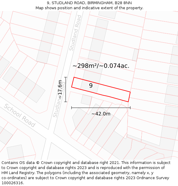 9, STUDLAND ROAD, BIRMINGHAM, B28 8NN: Plot and title map