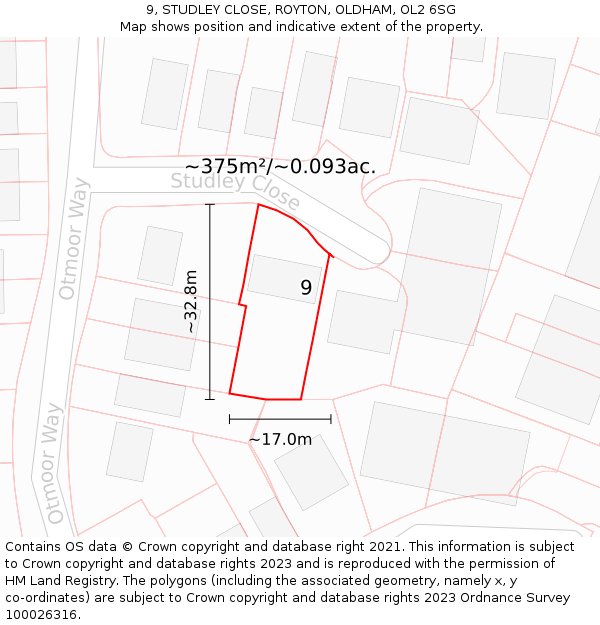 9, STUDLEY CLOSE, ROYTON, OLDHAM, OL2 6SG: Plot and title map