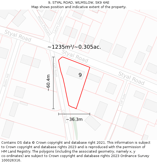 9, STYAL ROAD, WILMSLOW, SK9 4AE: Plot and title map
