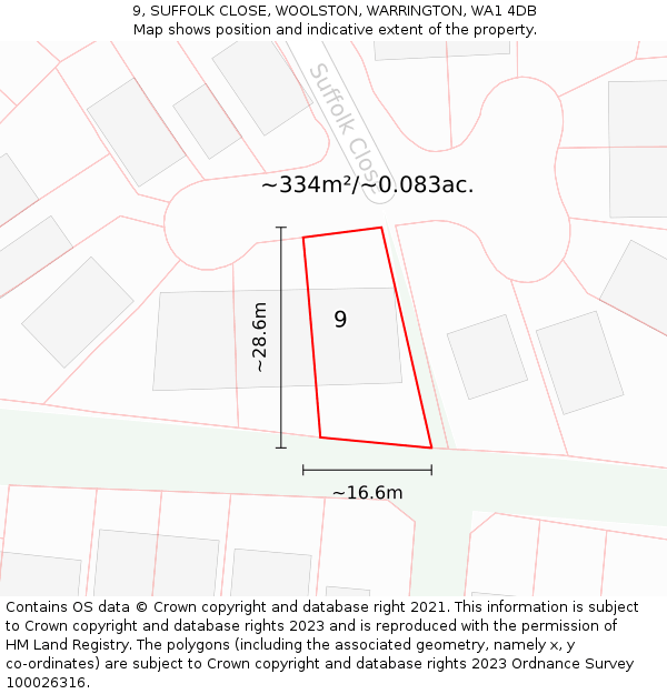 9, SUFFOLK CLOSE, WOOLSTON, WARRINGTON, WA1 4DB: Plot and title map